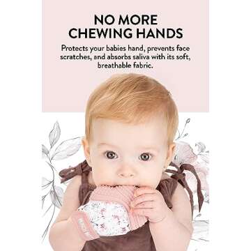 Malarkey Kids Patented Teething Mitten, Munch Mitt Baby Chew Toy - Protects Hands from Chewing & Saliva, Heals Aching Gums, Promotes Sound & Visual Stimulation for Babies - Spring Flower