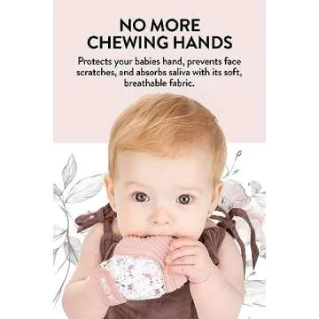Malarkey Kids Patented Teething Mitten, Munch Mitt Baby Chew Toy - Protects Hands from Chewing & Saliva, Heals Aching Gums, Promotes Sound & Visual Stimulation for Babies - Spring Flower