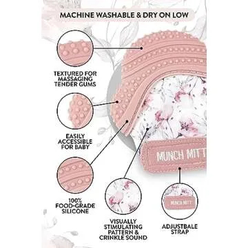 Malarkey Kids Patented Teething Mitten, Munch Mitt Baby Chew Toy - Protects Hands from Chewing & Saliva, Heals Aching Gums, Promotes Sound & Visual Stimulation for Babies - Spring Flower