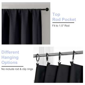 Simplebrand Ava Halloween Black Blackout Curtains for Bedroom 63 Inch Length 2 Panels, Solid Thermal Insulated Energy Saving Rod Pocket Window Treatment Curtains Blackout Drapes, W40 x L63 Inch, Black