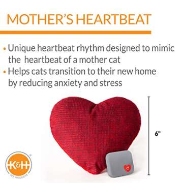 K&H Pet Products Mother's Heartbeat Plush Kitten Calming Toy - Red Heart Pillow 6 Inch