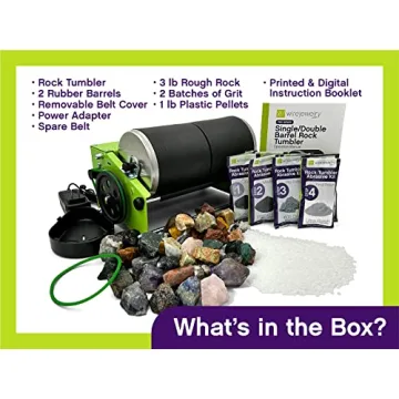 WireJewelry Pro-Series Double Barrel Rock Tumbler Kit - Includes 3 Pounds of Gemstones of The World Stone Mix and 2 Batch of 4 Step Abrasive Grit and Polish with Plastic Pellets
