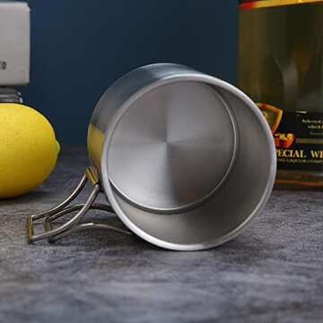 SXSHUOSI Stainless Steel Camping Cup with Foldable Handle