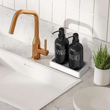 Black Glass Kitchen Soap Dispenser Set with Tray by Brighter Barns - Hand and Dish Soap Dispenser for Kitchen Sink - Farmhouse Soap Dispenser Set - Modern Home Decor & Farmhouse Kitchen Decor (Black)