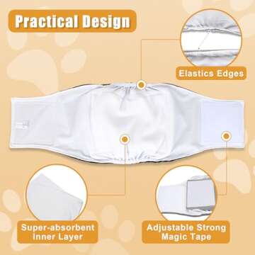 Teamoy Reusable Wrap Diapers for Male Dogs, Washable Puppy Belly Band Pack of 3 (M, 13"-16" Waist, B...