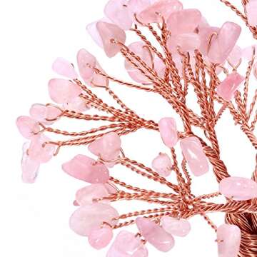 Top Plaza Rose Quartz Healing Crystals Copper Money Tree Desk Office Decor Wrapped On Natural Rose Q...