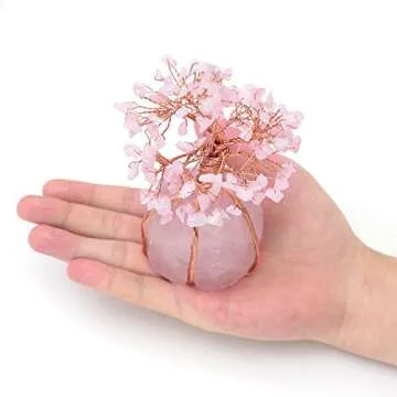 Top Plaza Rose Quartz Healing Crystals Copper Money Tree Desk Office Decor Wrapped On Natural Rose Quartz Base Feng Shui Luck Figurine