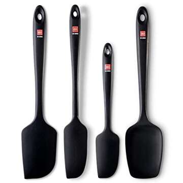DI ORO Seamless Series 4-Piece Silicone Spatula Set - 600°F Heat-Resistant Pro-Grade Rubber Spatulas - Spoonula, Large Spatula, Small/Mini Spatula, and Jar Spatula - Kitchen Utensil Set (Black)