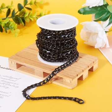Beadthoven 1 Roll 16.4 Feet Aluminium Curb Chains 12x7x2mm Black Twisted Links Cable Necklace Chain Unwelded with Spool for Jewelry Making