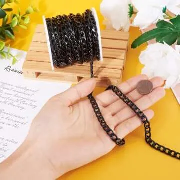 Beadthoven 1 Roll 16.4 Feet Aluminium Curb Chains 12x7x2mm Black Twisted Links Cable Necklace Chain Unwelded with Spool for Jewelry Making