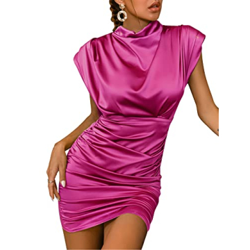 LYANER Satin Silk Ruched Bodycon Mini Tank Dress