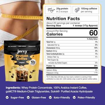 Javvy Original Protein Coffee - Premium Whey Protein & Instant Iced Coffee - 100% Arabica Coffee - Zero Artificial Flavors & Sweeteners, 20 Servings