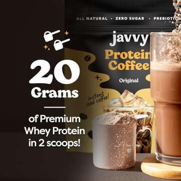Javvy Original Protein Coffee - Premium Whey Protein & Instant Iced Coffee - 100% Arabica Coffee - Zero Artificial Flavors & Sweeteners, 20 Servings
