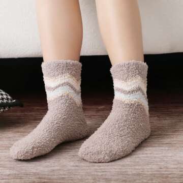 LEVOTIYER Fuzzy Slipper Socks - Warm, Cozy, Super Soft and Fluffy Coral Fleece Winter Socks for Women