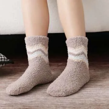 LEVOTIYER Fuzzy Slipper Socks - Warm, Cozy, Super Soft and Fluffy Coral Fleece Winter Socks for Women