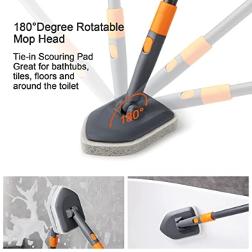 CLEANHOME Tile Tub Scrubber Brush: 3 Heads & Adjustable Handle