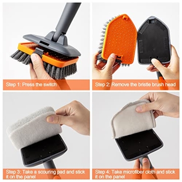 CLEANHOME Tile Tub Scrubber Brush: 3 Heads & Adjustable Handle