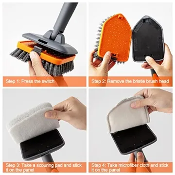 CLEANHOME Tile Tub Scrubber Brush: 3 Heads & Adjustable Handle