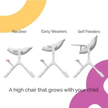 Oribel Cocoon Z High Chair & Recliner | High Chair + Seat Liner Combo Set, Ice Grey | Newborn to Tod...