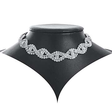 Miraculous Garden Silver Plated Rhinestone Crystal Statement Choker Necklace Jewelry Gifts fit with Wedding Dress Party