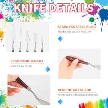 5pcs Palette Knife,Stainless Steel Spatula Palette Knife set, Pallet Knife,Painting Knives,Oil Paint...