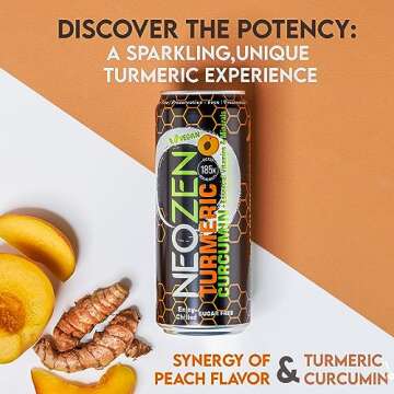 NEOZEN Turmeric Curcumin Sparkling Drink - Peach Flavored Wellness Drink, Vegan & Keto Friendly, 11....