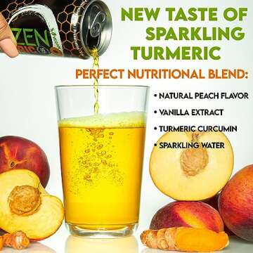 NEOZEN Turmeric Curcumin Sparkling Drink - Healthy Peach Flavor