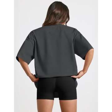 Trendy Queen Womens Oversized Summer T Shirts Business Casual Dressy Tops Beach Vacation Clothes Spring Fashion 2025 BlackGrey S