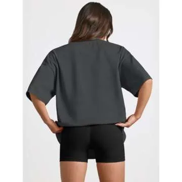 Trendy Queen Womens Oversized Summer T Shirts Business Casual Dressy Tops Beach Vacation Clothes Spring Fashion 2025 BlackGrey S