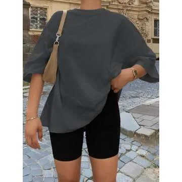 Trendy Queen Womens Oversized Summer T Shirts Business Casual Dressy Tops Beach Vacation Clothes Spring Fashion 2025 BlackGrey S