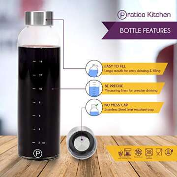 Pratico Kitchen 18 oz Leak-Proof Glass Bottles - 6 Pack