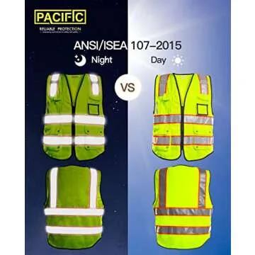 PACIFIC 10 Pockets Safety Vest for Men, 3M High Visibility Reflective Strips with Pockets and Zipper...