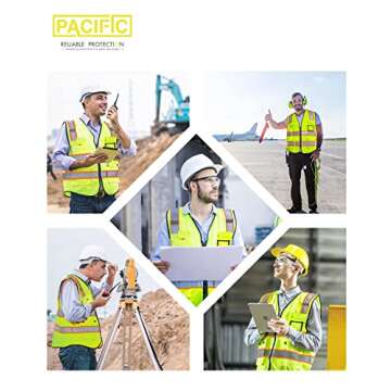 PACIFIC 10 Pockets Safety Vest for Men, 3M High Visibility Reflective Strips with Pockets and Zipper, ANSI Class 2, Yellow, Medium