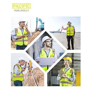 PACIFIC 10 Pockets Safety Vest for Men, 3M High Visibility Reflective Strips with Pockets and Zipper, ANSI Class 2, Yellow, Medium