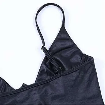 SAFRISIOR Women Spaghetti Strap V Neck Bustier Corset Top Sleeveless Slim Sexy Crop Cami Top Clubwear Party Crop Top Outwear Black