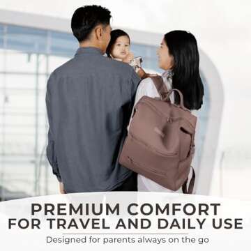 BUNSO Baby Neoprene Diaper Bag, Minimalist Backpack Diaper Bag with Pouch, Changing Pad, and Stroller Straps, Water Resistant and Lightweight Baby Girl Diaper Bag, Diaper Bag Backpack, Mauve