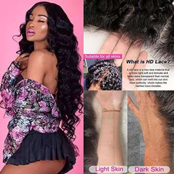 Siyun Show Loose Deep Wave Lace Front Wigs Human Hair 180% Density 13x4 HD Lace Front Wigs Human Hair Pre Plucked Transparent Lace Frontal Wigs Brazilian Virgin Human Hair Natural Color 28 Inch