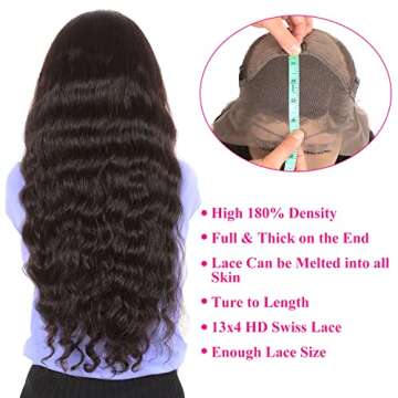 Siyun Show Loose Deep Wave Lace Front Wigs Human Hair 180% Density 13x4 HD Lace Front Wigs Human Hair Pre Plucked Transparent Lace Frontal Wigs Brazilian Virgin Human Hair Natural Color 28 Inch