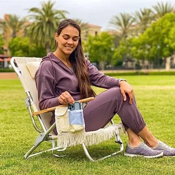 EasyGo Tassel Beach Chair with Cup Holder and Pillow
