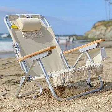 EasyGo Tassel Beach Chair with Cup Holder and Pillow