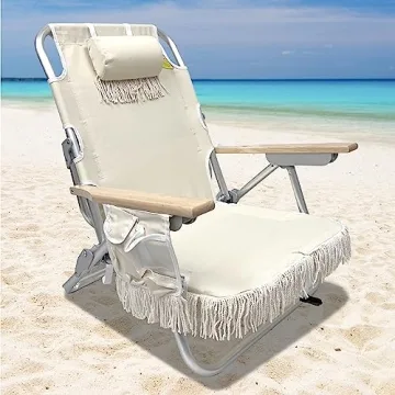 EasyGo Tassel Beach Chair with Cup Holder and Pillow