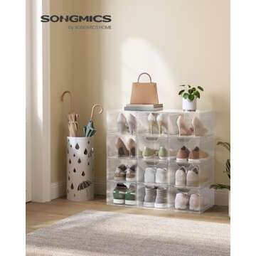 SONGMICS Shoe Boxes, Clear Shoe Organizers, Set of 12, Plastic Shoe Storage with Clear Door, Easy As...