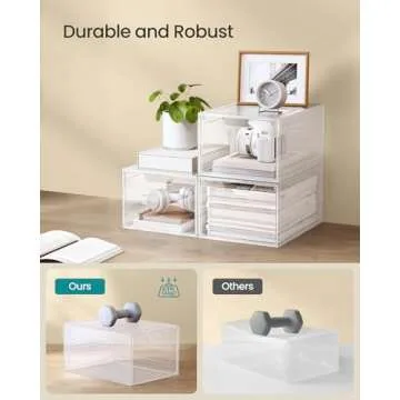 SONGMICS Shoe Boxes, Clear Shoe Organizers, Set of 12, Plastic Shoe Storage with Clear Door, Easy Assembly, up to US Size 13, Transparent White ULSP032W12