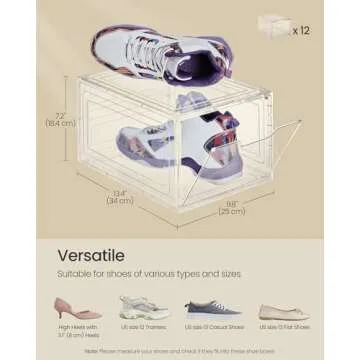SONGMICS Shoe Boxes, Clear Shoe Organizers, Set of 12, Plastic Shoe Storage with Clear Door, Easy Assembly, up to US Size 13, Transparent White ULSP032W12