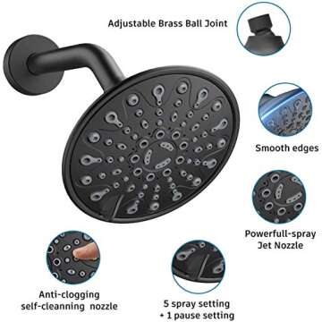 EMBATHER Shower Faucet with Valve, Single Handle Control Shower Valve and Trim Kit, Bathroom Rainfall Shower System with 6 Inch Shower Head, Matte Black