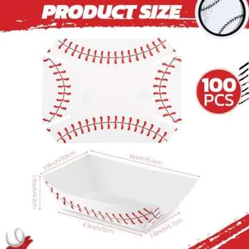 Roshtia 100 Pack 2lb Baseball Party Supplies Paper Food Trays Disposable Serving Tray Nacho Food Boa...