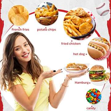 Roshtia 100 Pack 2lb Baseball Party Supplies Paper Food Trays Disposable Serving Tray Nacho Food Boats for Baseball Birthday Decorations(White)