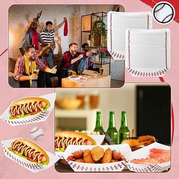 Roshtia 100 Pack 2lb Baseball Party Supplies Paper Food Trays Disposable Serving Tray Nacho Food Boats for Baseball Birthday Decorations(White)