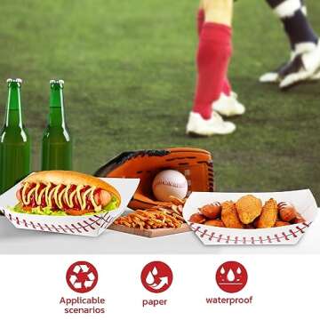 Roshtia 100 Pack 2lb Baseball Party Supplies Paper Food Trays Disposable Serving Tray Nacho Food Boats for Baseball Birthday Decorations(White)