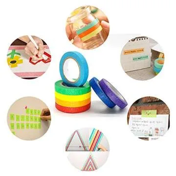 Colored Masking Tapes, 7PCS Arts Rainbow Labelling Masking Tape Fun Supplies Kit for Kids and Adults, Painters Tapes for Crafts, School Projects, Party Decorations and More (0.4 Inch, 12 yd)